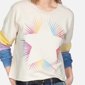 EUC Lauren Moshi Rainbow Starburst L/S Crop Pullover Milk Sweatshirt Small